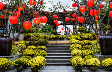 decoration and chrysanthemums flowers as symbol of wealth for Tet Lunar New Year