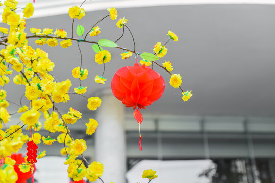 Red lanterns hanging in Vietnam for Tet Lunar New Year