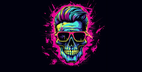 punk theme skull graphic design neon style.hd background wallpape