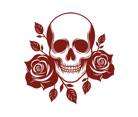Dead Skull with Rose Flowers Vector