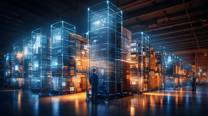 Retail warehouse using futuristic technology, digitalizes and visualizes the Industry 4,0 process for analyzing goods,