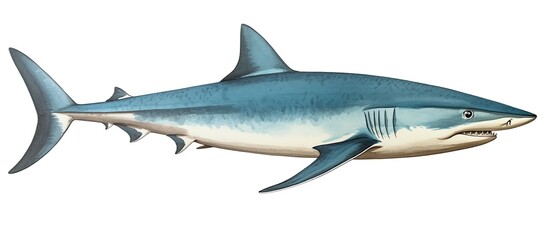 Vintage illustration of a blue shark (Prionace glauca) on white background.