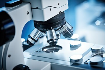 microscope in laboratory, close up photo, medical and health care experiment