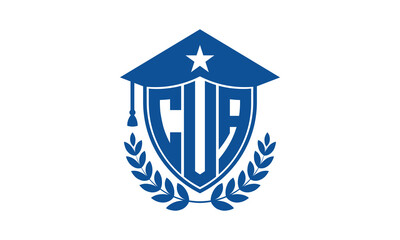 CUA three letter iconic academic logo design vector template. monogram, abstract, school, college, university, graduation cap symbol logo, shield, model, institute, educational, coaching canter, tech