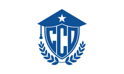 CCO three letter iconic academic logo design vector template. monogram, abstract, school, college, university, graduation cap symbol logo, shield, model, institute, educational, coaching canter, tech