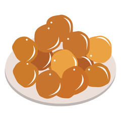 Hand-drawn illustration of national kazakh cuisine. Baursaks made from flour