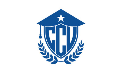 CCU three letter iconic academic logo design vector template. monogram, abstract, school, college, university, graduation cap symbol logo, shield, model, institute, educational, coaching canter, tech