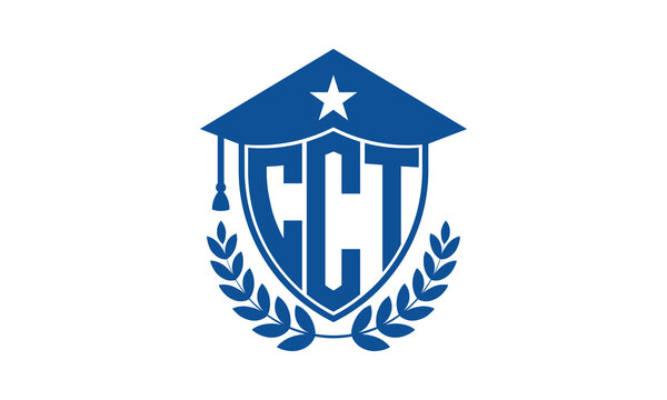 CCT three letter iconic academic logo design vector template. monogram, abstract, school, college, university, graduation cap symbol logo, shield, model, institute, educational, coaching canter, tech