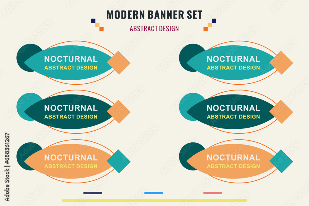 Wall mural modern title banner set, with different shapes and colors. title box template, ready to use for prin