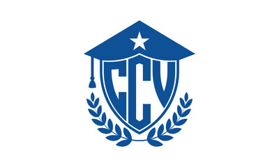 CCV three letter iconic academic logo design vector template. monogram, abstract, school, college, university, graduation cap symbol logo, shield, model, institute, educational, coaching canter, tech
