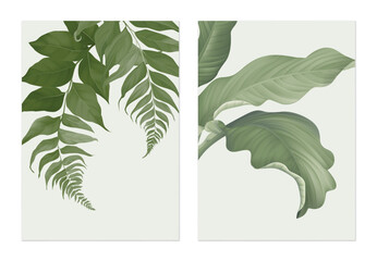 Foliage poster template design, green leaves on grey