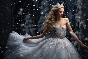 Snowfall Extravaganza: The Sugar Plum Fairy twirls gracefully as snowflakes fall gently around her, creating a magical snowfall scene.