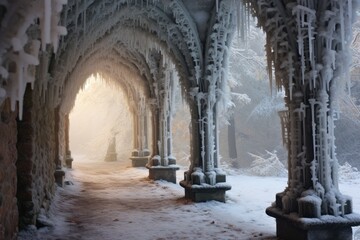 Icy Archways: The Sugar Plum Fairy dances through archways made of icicles, each movement leaving a trail of twinkling frost.