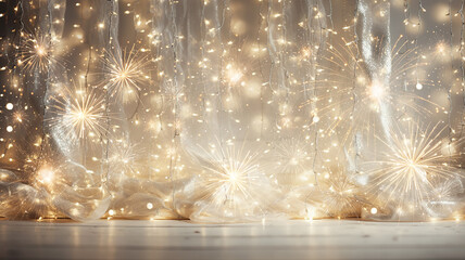 golden lights light bulbs and sparklers christmas glowing festive winter background, small gold and garlands on the background