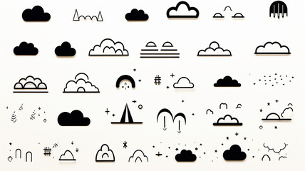 Fototapeta na wymiar collection set contour image of a cloud, icon symbol on a white background
