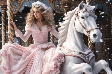 Snowy Carousel Ride: Twirling on a magical carousel covered in snow, the Sugar Plum Fairy's dance mirrors the rotating motion of the carousel. 