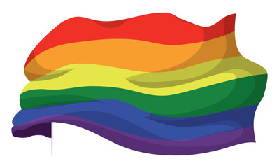 Waving and folded rainbow flag on white background, Vector illustration