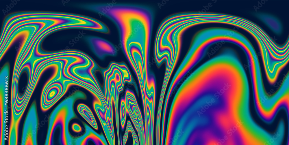 Poster Dynamic neon polarized divots create a mesmerizing and vibrant background. Abstract psychedelic background.
