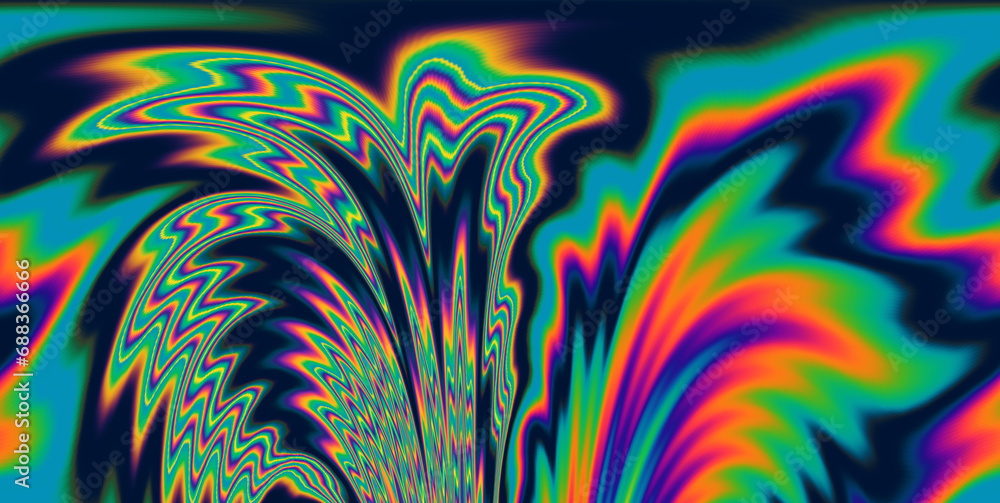 Poster Dynamic neon polarized divots create a mesmerizing and vibrant background. Abstract psychedelic background.