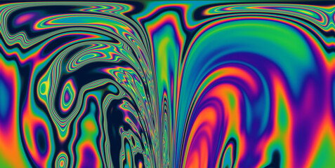 Dynamic neon polarized divots create a mesmerizing and vibrant background. Abstract psychedelic background. - obrazy, fototapety, plakaty