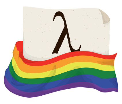 Rainbow flag covering paper with lambda symbol, Vector illustration