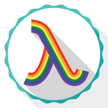 Button with lambda symbol in rainbow colors for LGBTIQ rights, Vector illustration