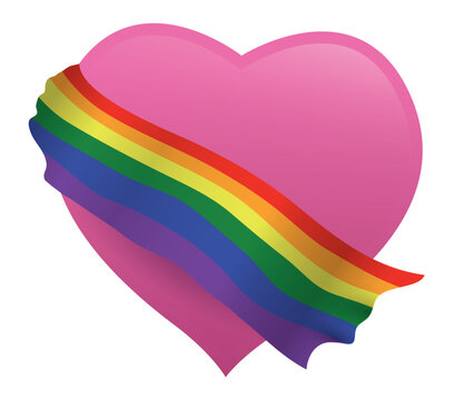 Isolated pink heart covered with rainbow flag, Vector illustration