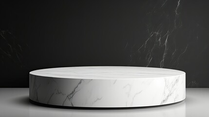 3d abstract white marble podium isolated on black background