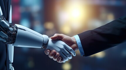 3D rendering humanoid robot handshake to collaborate