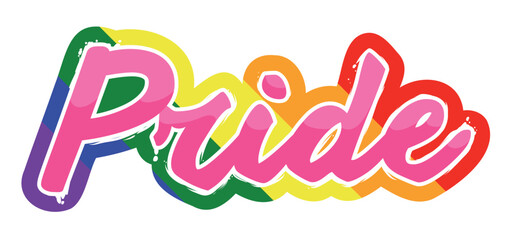 Pink Pride sign in brushstrokes style on rainbow outline, Vector illustration