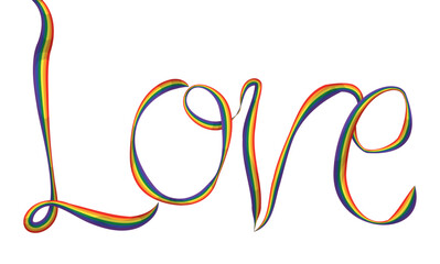 Love sign made with waving rainbow ribbon, Vector illustration