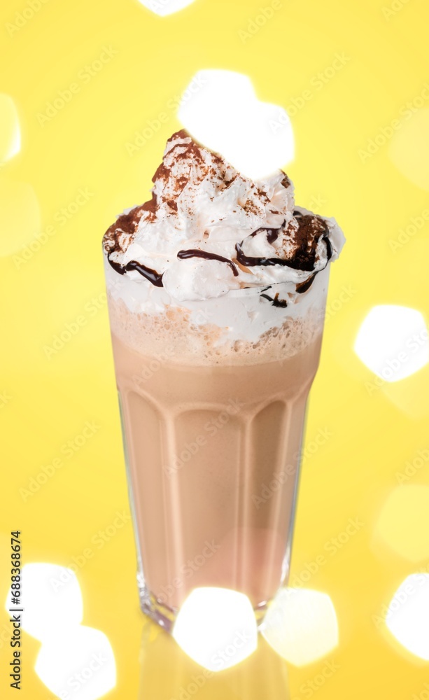 Poster chocolate tasty drink with whipped cream.