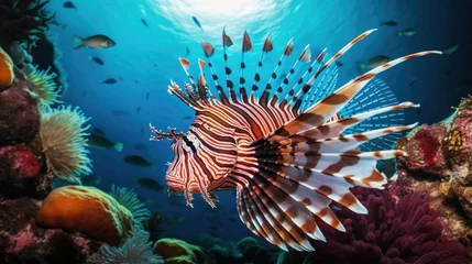 Fototapeten A stunning lionfish at a coral reef © lara