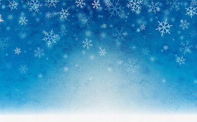  雪の結晶が降り積もるクリスマスの水彩画イラスト