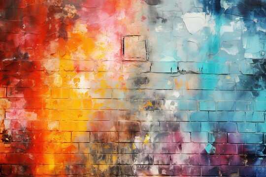 background illustration wall art grunge Colorful graffiti billboard wallpaper decoration street dirty brick floor messy concept urban architectural old element paint ghetto