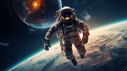 Astronaut or cosmonaut is in outer space for exploration