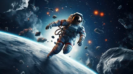 Fototapeten Astronauts exploring outer space doing spacewalks. 3D © lara