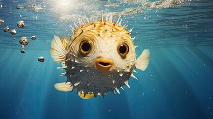 Blowfish or puffer fish underwater in ocean - obrazy, fototapety, plakaty