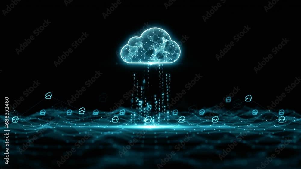 Aufkleber Cloud Computing icons and network connections, Digital data uploaded into cloud, Technology network internet of things, Technology blockchain network connections background