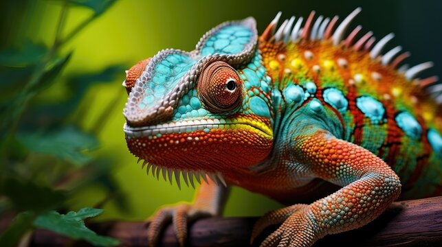 Close-up of a Colorful Chameleon a Fascinating Dragon