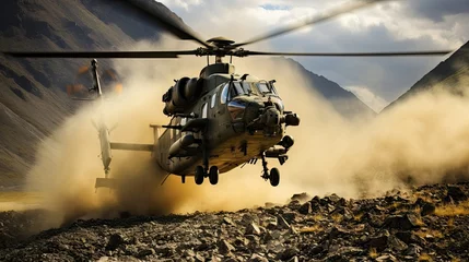 Zelfklevend Fotobehang Combat helicopters carry out high-altitude training © lara