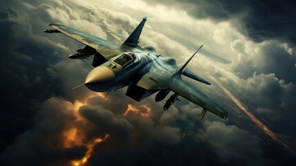 Flying fighter jet. Illustration of an Accelerating