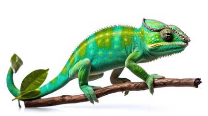 green chameleon isolated over white background