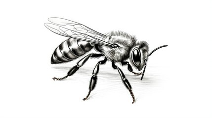 Honey bee vector engraving illustration on white background