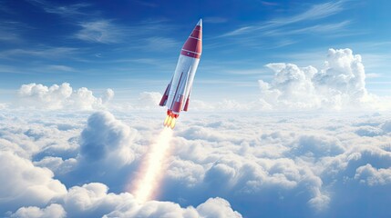 Hypersonic rocket flying above the clouds - obrazy, fototapety, plakaty