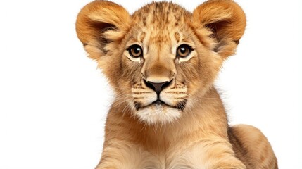 Lion sitting cub Panthera Leo 10 years old isolated on - obrazy, fototapety, plakaty