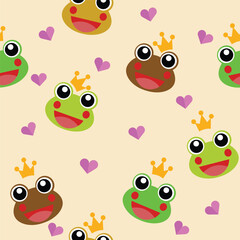 Green frog seamless pattern in flat vector for background wallpaper, wrapping, fabric, print, etc.