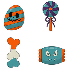 Set of Different Halloween Candy. With Spooky Cartoon Design. Vector Icon