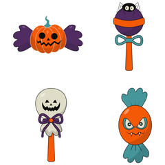 Set of Different Halloween Candy. With Spooky Cartoon Design. Vector Icon