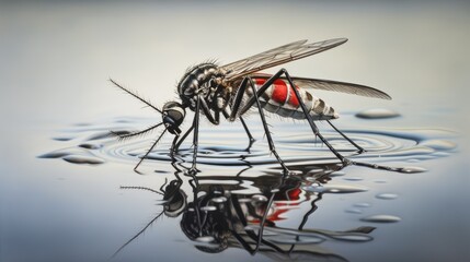 The Aedes japonicus mosquito rests on the surface